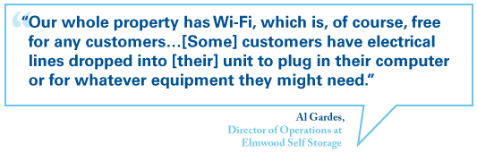"Our whole preperty has Wi-Fi, which is, of course, free for any customers... [Some] customers have electrical lines dropped into [their] unit to plug in their computer or whatever equipment they might need."