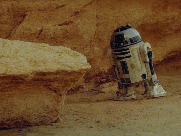 R2D2 from Star Wars falling over