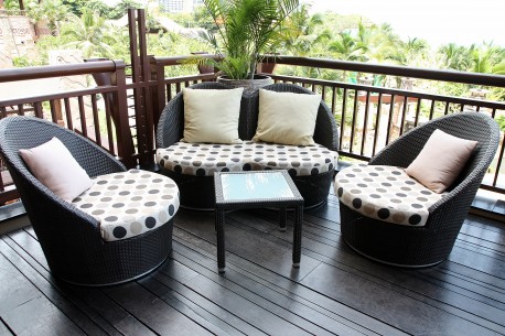 upscale patio furniture on a deck