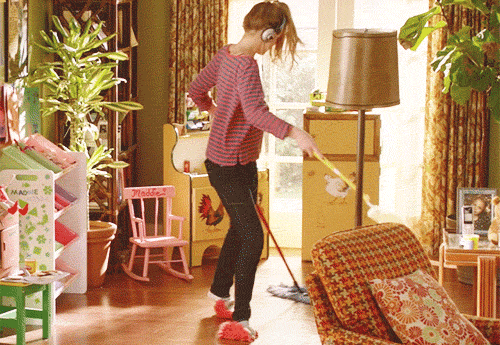cleaning the house to music