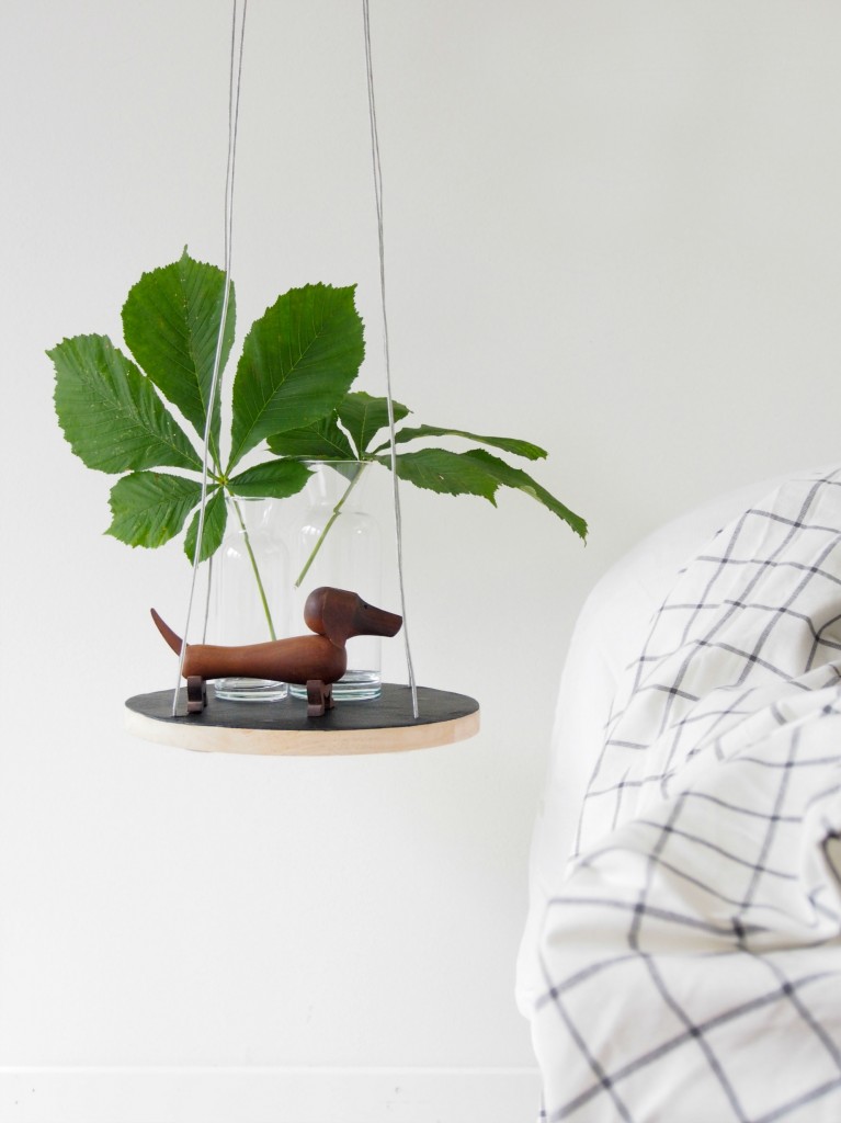 floating table with plants and dog